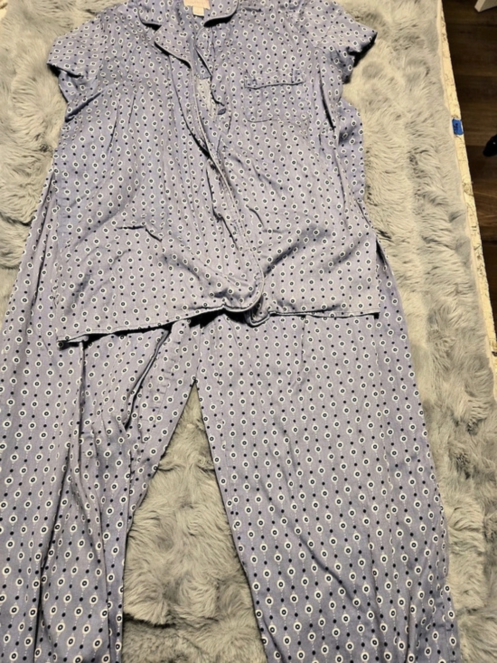 Cabernet Periwinkle Blue Geometric Medallion Cotton Pajama Set 🌀☁️ Size L